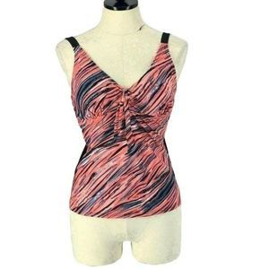 Attraco Knotted Front Salmon‎ Coral Tankini Swimsuit Size Medium